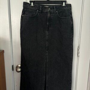 perfect midi black denim madewell skirt with front slit